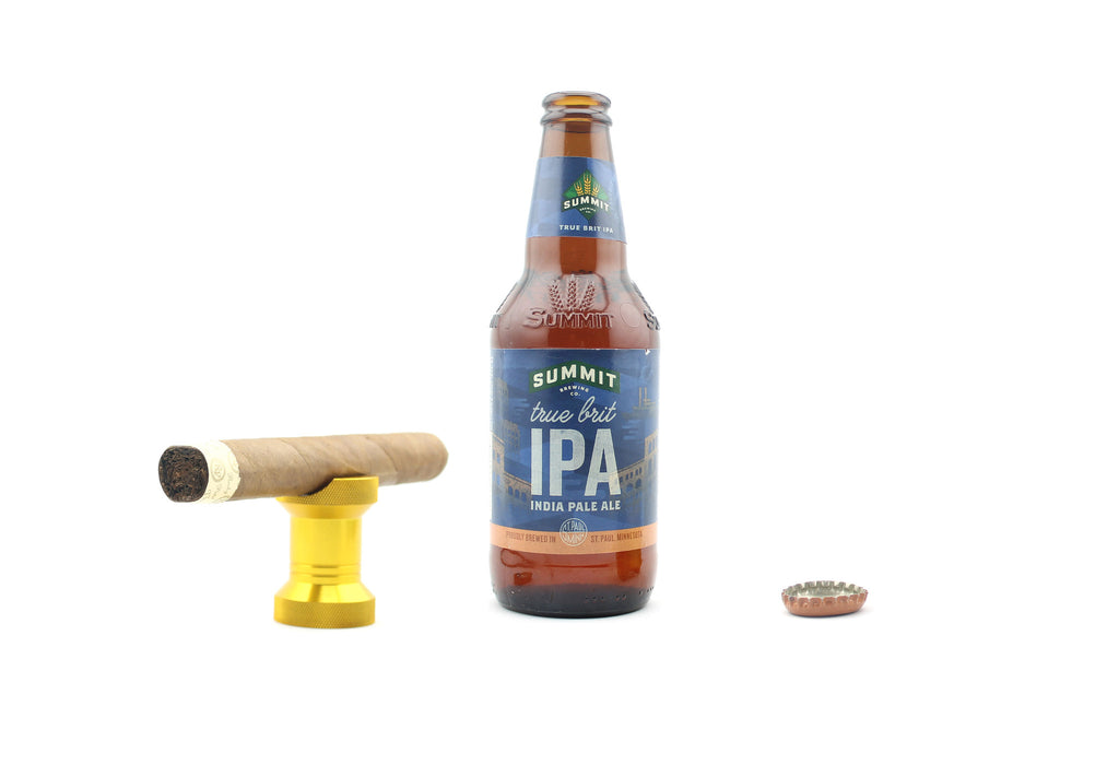 Beer bottle opener and cigar stand