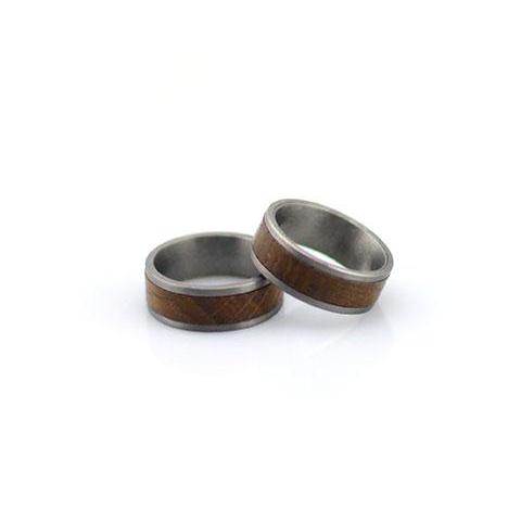 Titanium Ring With Whisky Barrel Wood Inlay